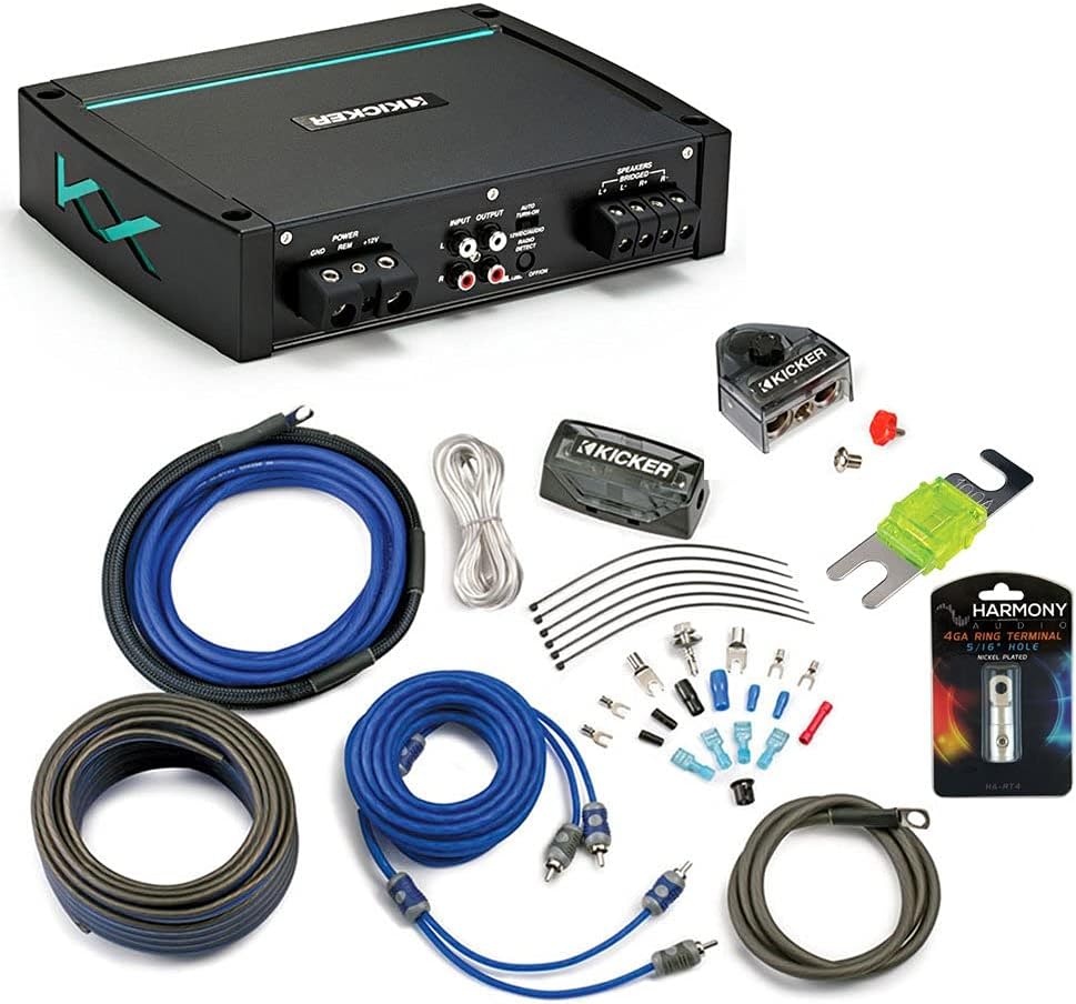 Kicker 44KXMA4002 Marine Audio 2 Channel Amp KXMA400.2 & 4 GA Amplifier Accessory Kit Bundle