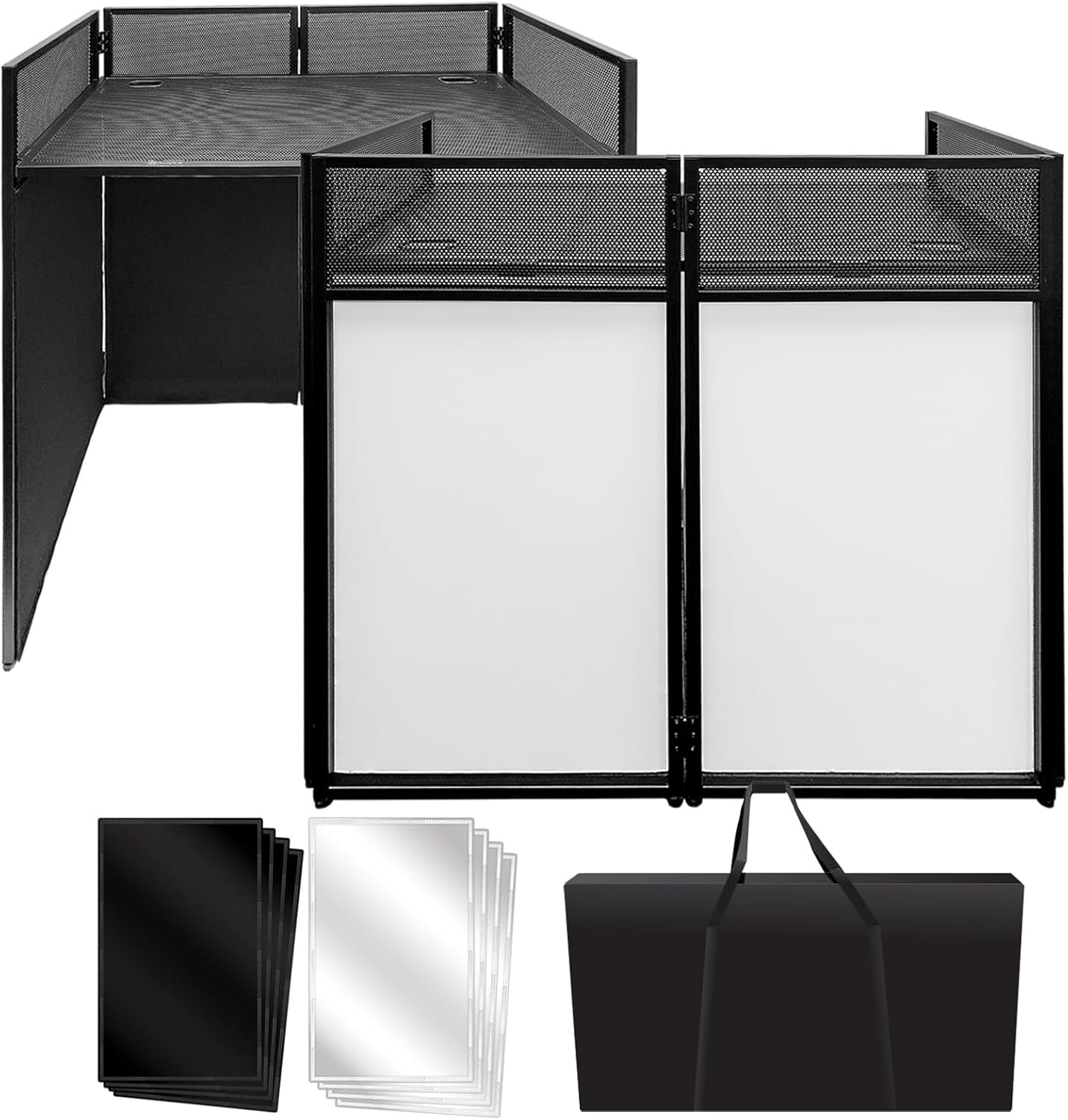 Foldable DJ Event Flat Table Top, 40 * 40 * 20 Inches Portable DJ Facade Booth DJ Facade Table Station with White & Black Scrim
