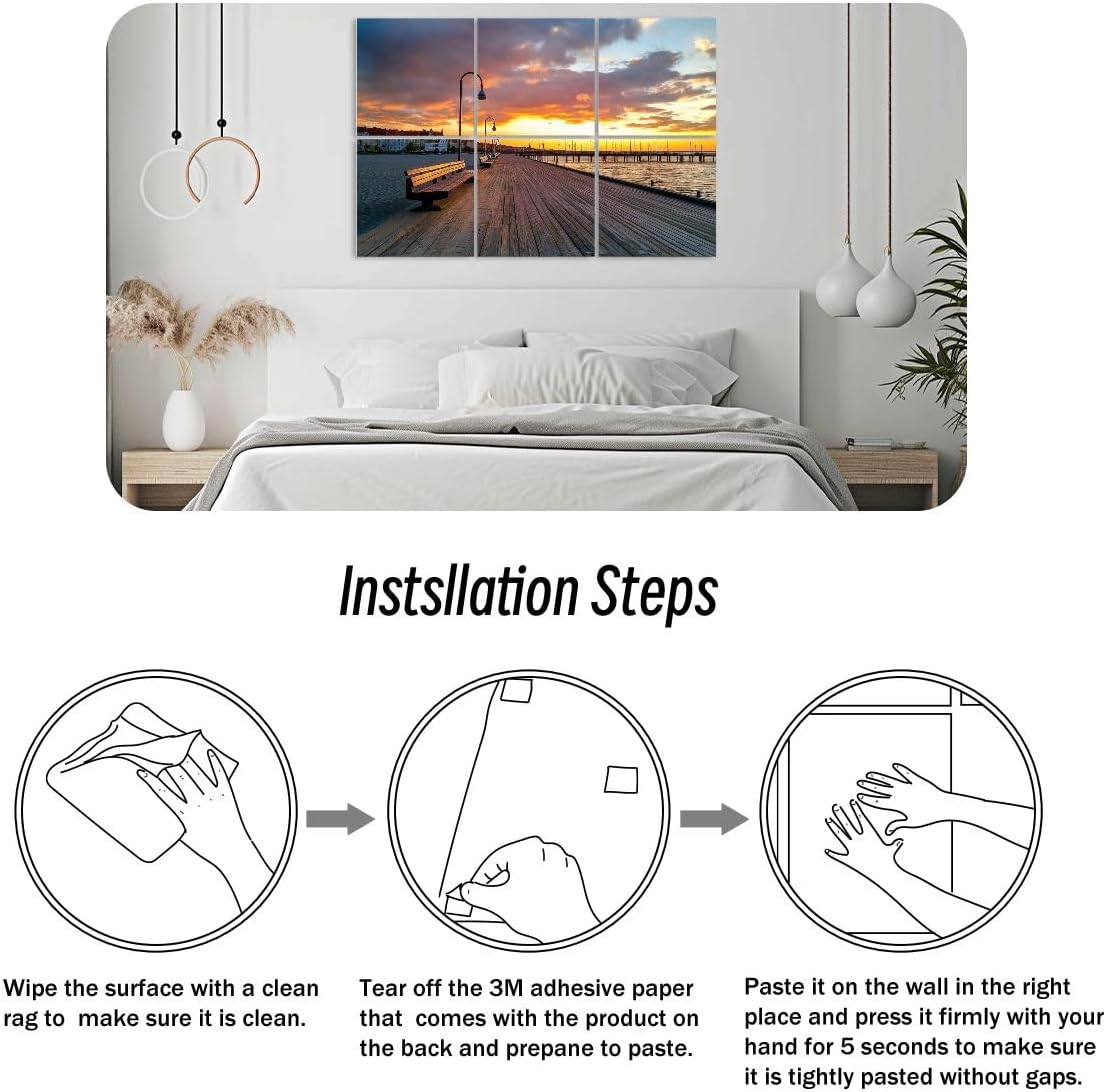 6 Pack Art Acoustic Panels Beautiful sunrise wooden pier Sea Sopot Poland Sound Absorbing Panel 48