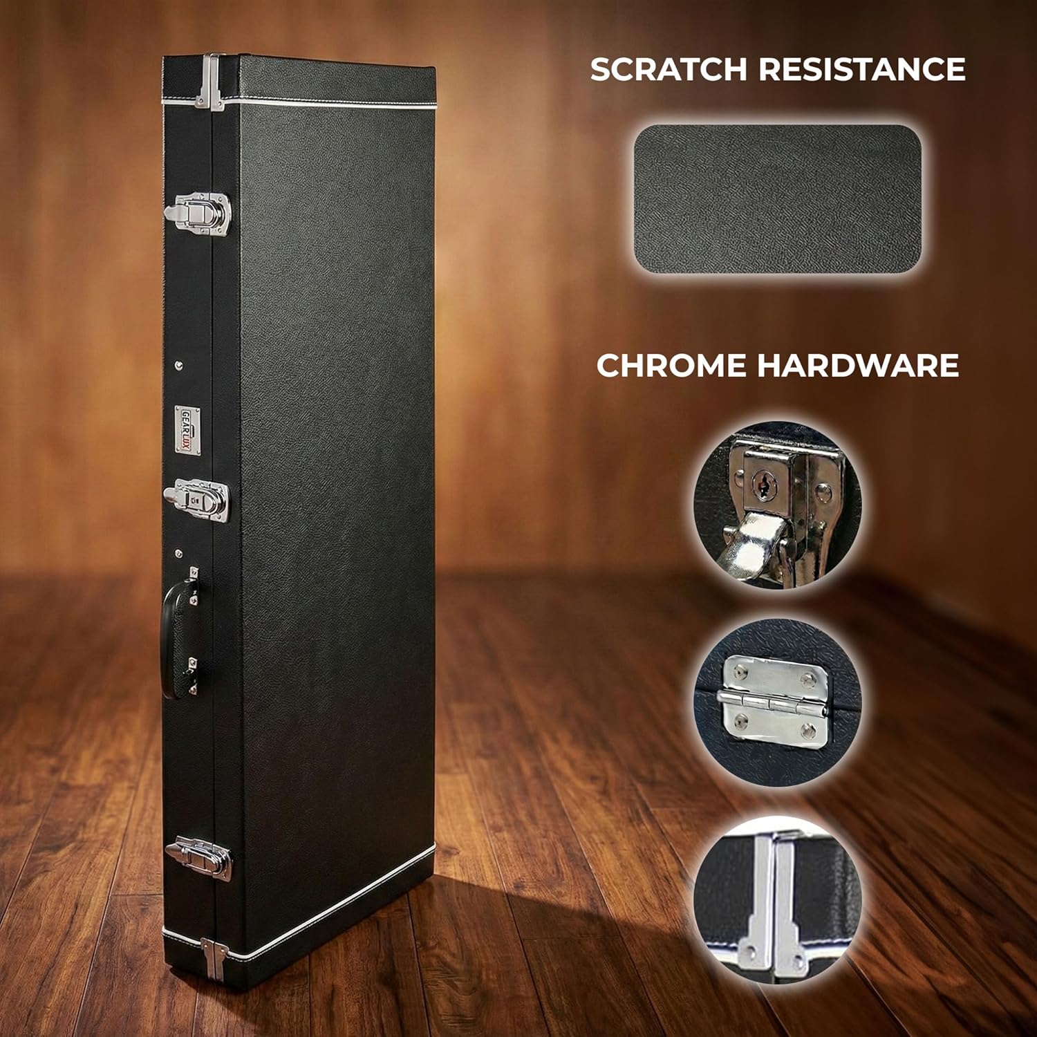 Gearlux Electric Guitar Hard Case for Fender Stratocaster/Telecaster and Standard-Size Guitars with Exterior Lock and Key, Interior Accessory Compartment, and Plush Interior Padding - Black