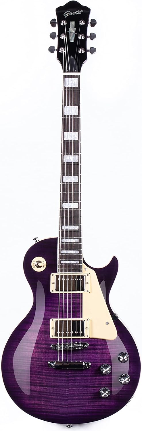40'' Electric Guitar Solid Lpys-006 Maple Neck, LP Style Electric Guitar, Stainless Steel Cover, Suitable for all Levels, with GIGBAG (GTLP-02-purple)