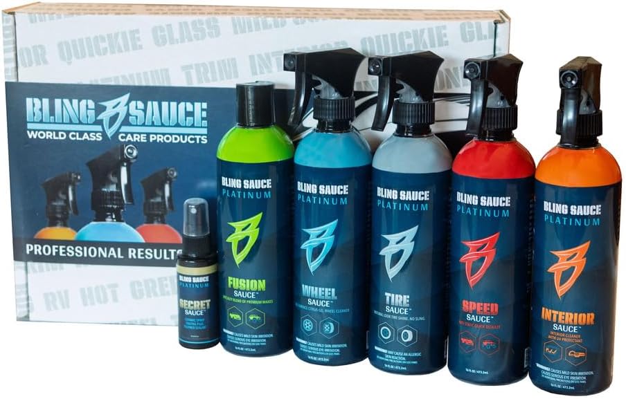 Bling Sauce Platinum Essentials 5-Pack Automotive Cleaning & Detailing Kit with 3 Microfiber Towels and Interior Sponge