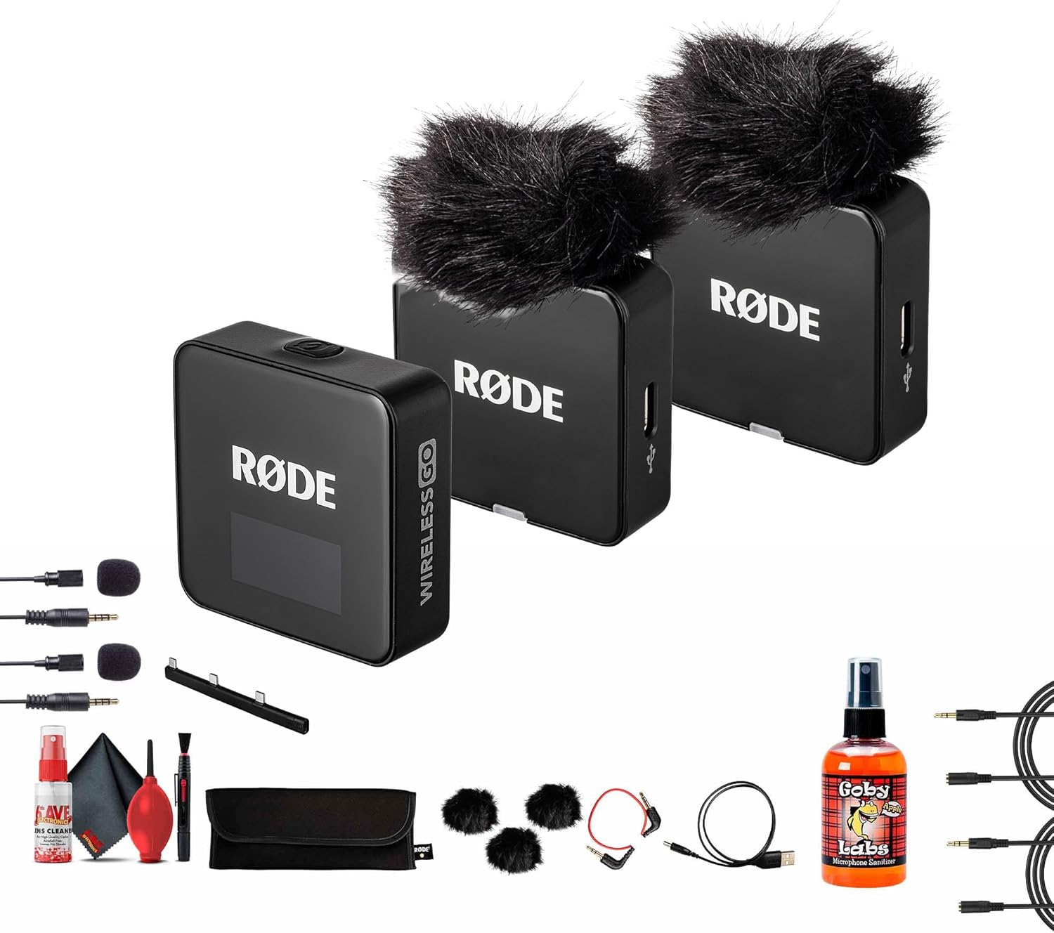 Rode Wireless GO III (Gen 3) Dual Channel Mic System – Compact Wireless Microphone for Cameras, Phones & Lavalier Use + 2X Lavalier Condenser Mic + 2X 3.5mm Stereo Plug + Microphone Cleaner + More