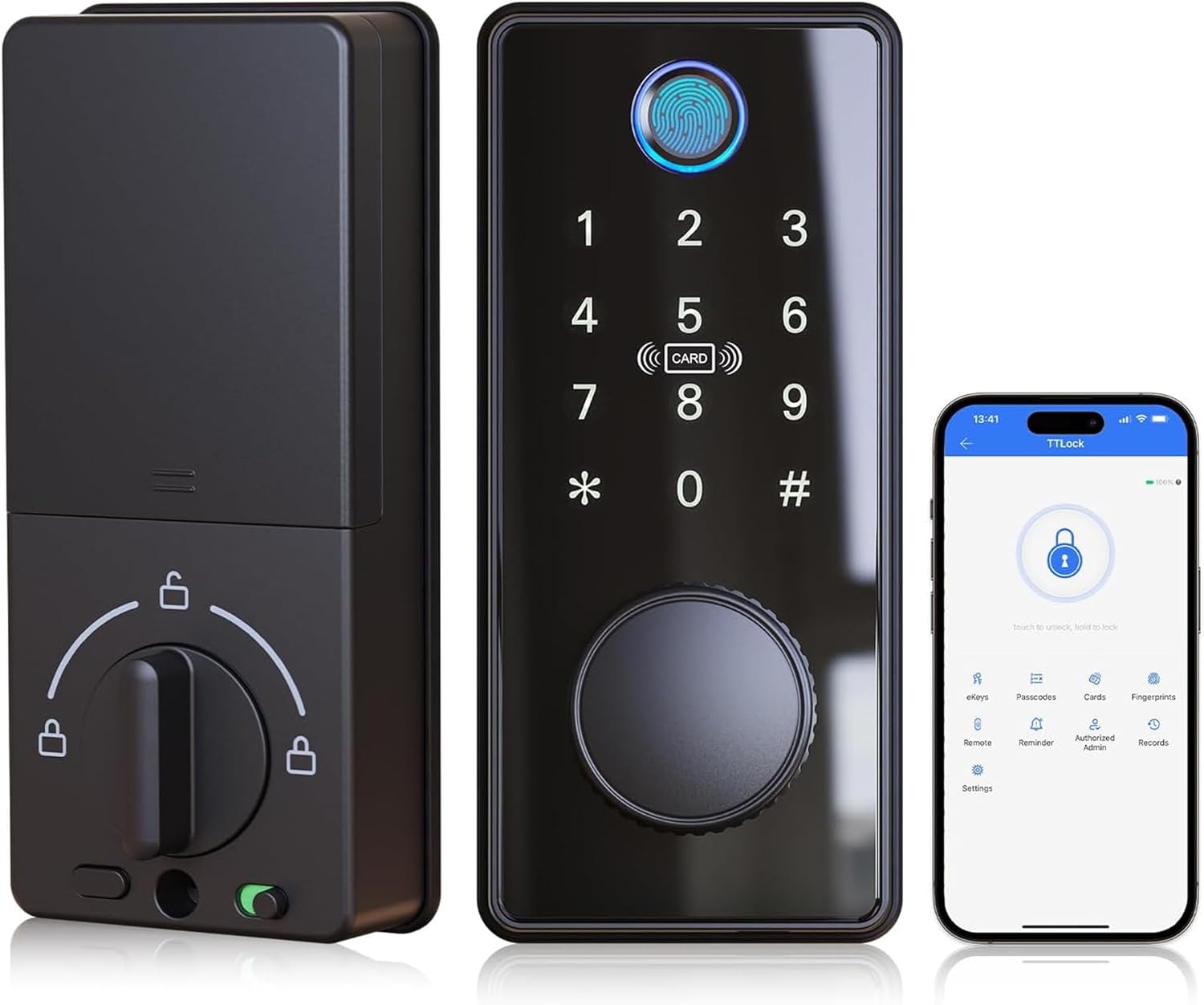 Smart Deadbolt Door Lock with Keypad, Fingerprint Door Lock, Keyless Entry Electronic Deadbolts, Auto Lock, App Control, Smart Locks for Front Door - Black