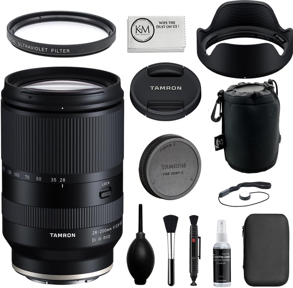 Tamron 28-200mm f/2.8-5.6 Di III RXD Zoom Lens Compatible with Sony E Full Frame Mount Cameras Bundled with 67mm UV Filter + Lens Pouch + Deluxe Cleaning Kit + Lens Cap Keeper + Microfiber Cloth
