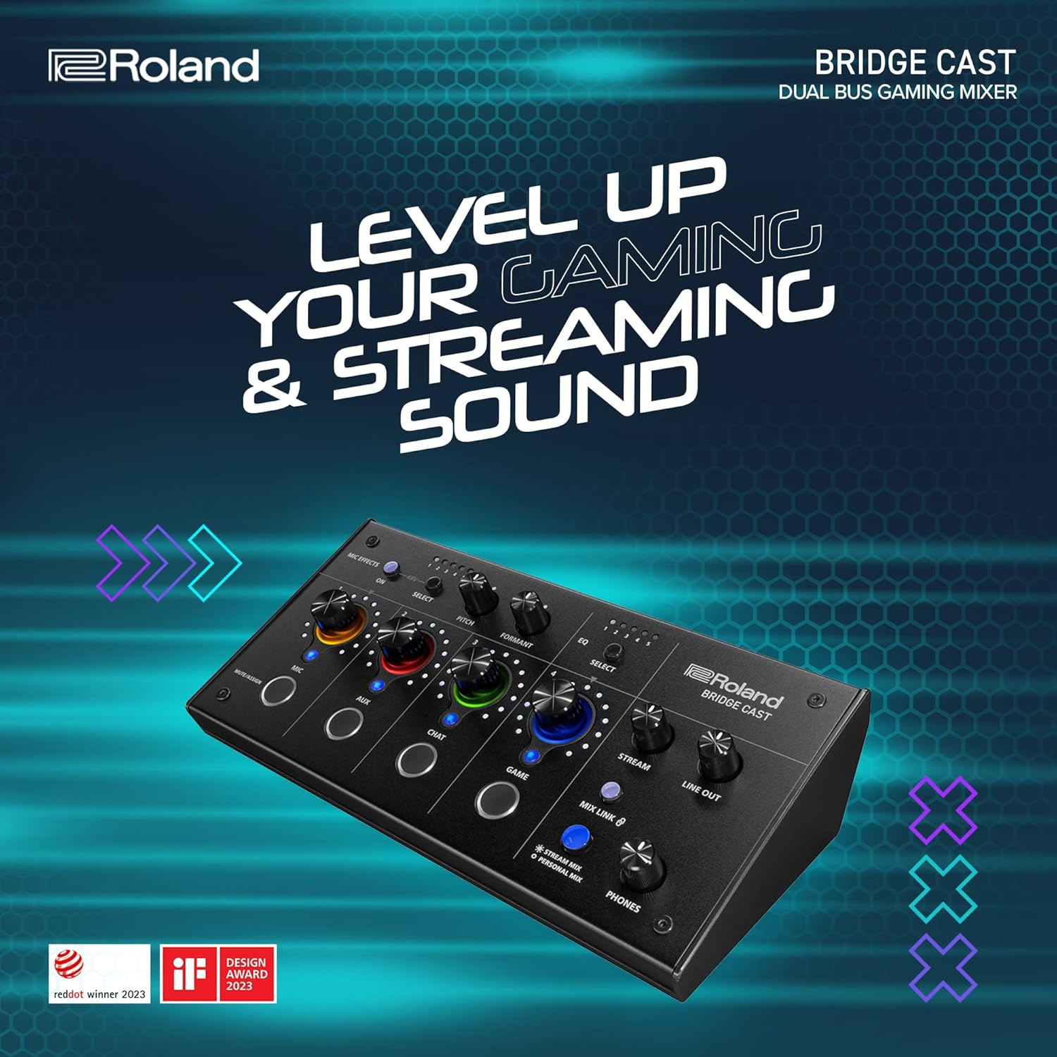 Roland BRIDGE CAST Dual Bus Gaming Mixer in Ice White | Pro Audio Streaming Interface and Mixer for Online Gamers | 32-Bit Hardware DSP | USB-C Windows and Mac Connectivity | XLR Input for Microphones