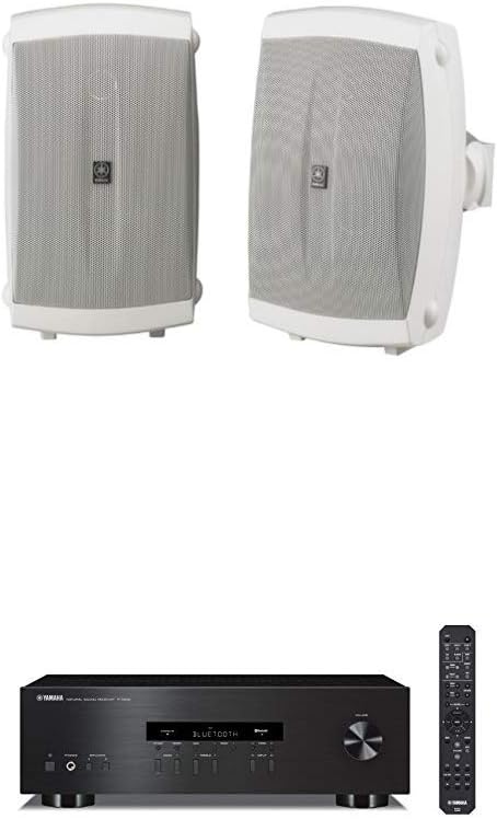Yamaha NS-AW150WH 2-Way Indoor/Outdoor Speakers (Pair, White) with Yamaha R-S202BL Stereo Receiver