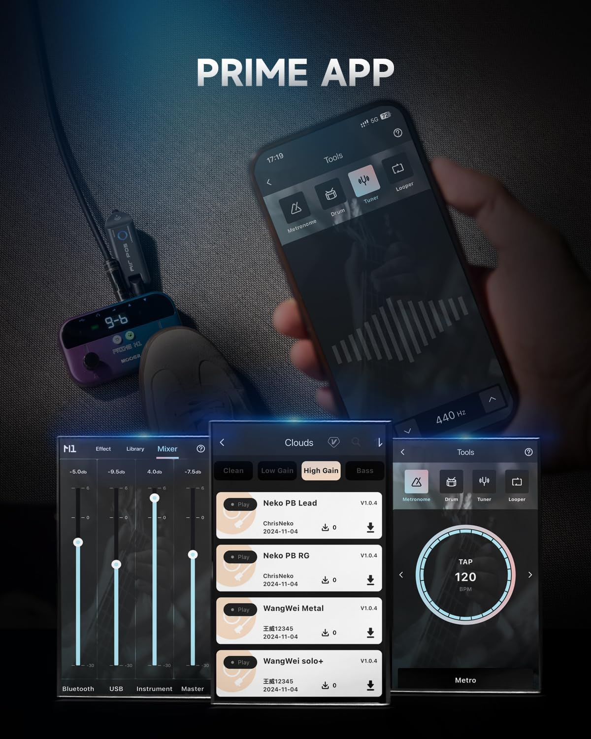 MOOER Prime MaxMini M1 Intelligent Multi Effects Pedal Bass Guitar Processor Air P05 Guitar Wireless System Plug to Play for Bassist and Guitarist