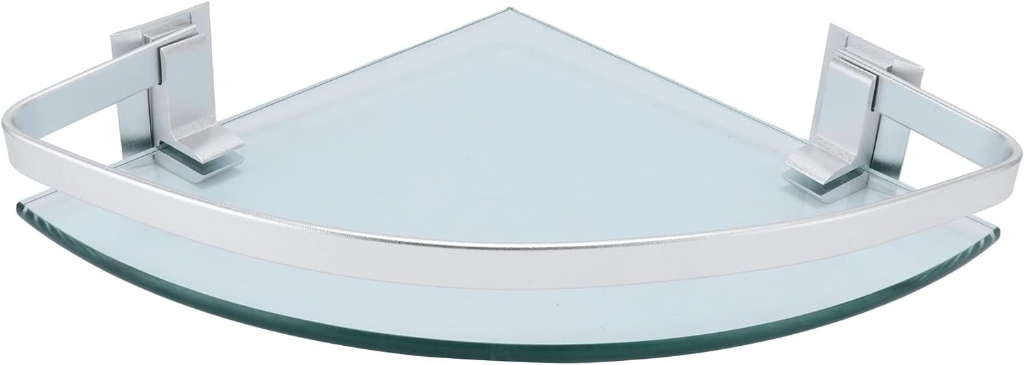 Bathroom Storage,Shower Shelf, Bathroom Corner Glass Shelf 8MM-Thick Lavatory Wall Mount Triangular Single Layer with Rail 9.8x9.8x2.0 inch Clear Glass Corner Shelf,Rack