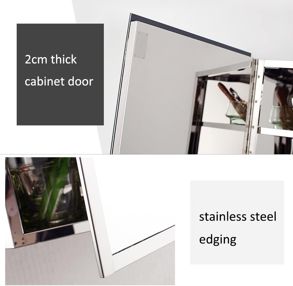Wall Mount Corner Medicine Cabinet with Mirror, Bathroom Mirror Cabinet, Polished Stainless Steel - Left/Right Open Mirror Door, Three Shelves,11.8” X 23.6