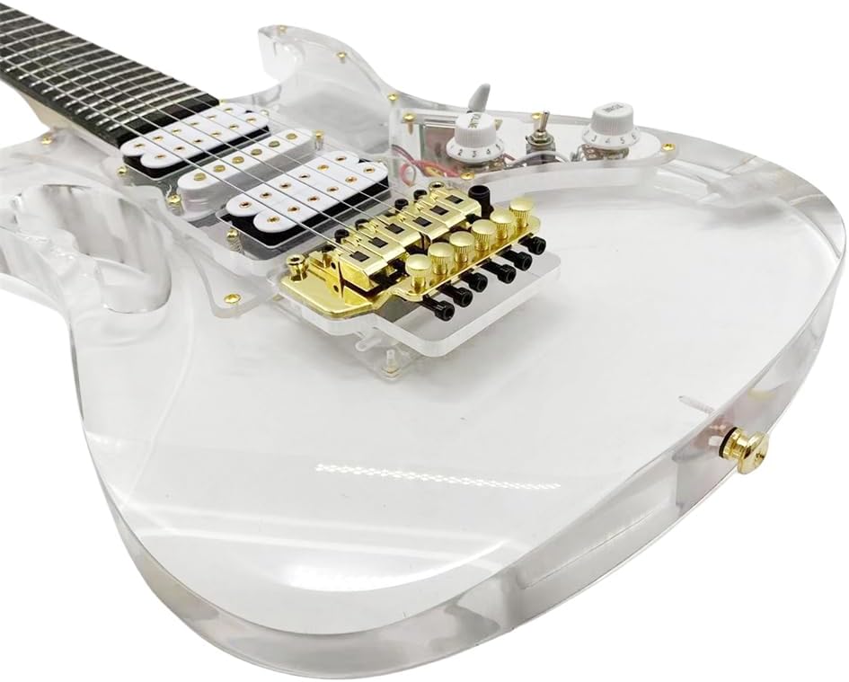 LED Light Electric Guitar Maple neck Acrylic Body Crystal Guitar Blue Sweet Sound for beginners,students,adults (kit-led-iba)