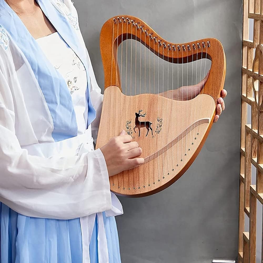 Wooden Lyre Harp Metal Strings Melody Mahogany Lyre Harp Instrument with EVA Bag, Tuning Wrench, Spare Strings, English Manual, Gift for Beginners Music Lovers Adult (21 Strings)