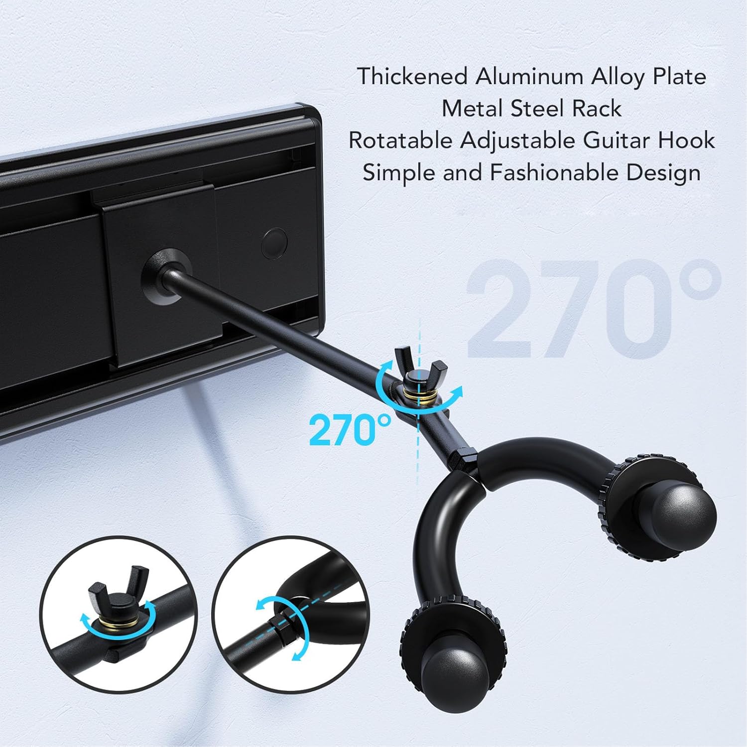 Guitar Wall Mount, with 5 Hooks, Strong Aluminum Metal Stand Rack, Adjustable Display Set for Acoustic Electric Guitars Basses