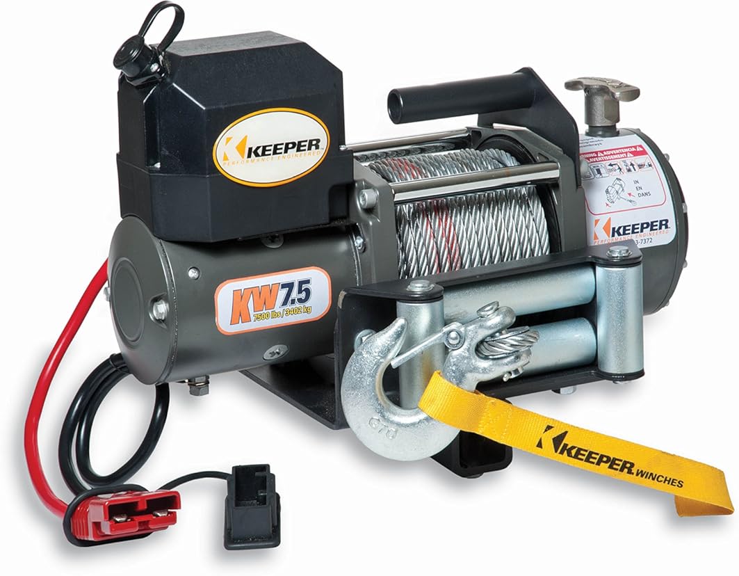 KEEPER KW 7.5, Electric Winch, 7,500 lb. Single Line Pull, 12V DC with Wireless Remote