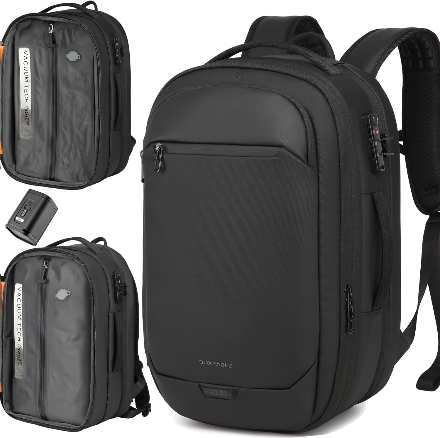 Vacuum Seal Travel Backpack 45L with Pump - Expandable Air Compression System, Water-Resistant Business TSA Lock, Laptop Backpack, Carry-On Suitcase Luggage, Gifts for Men