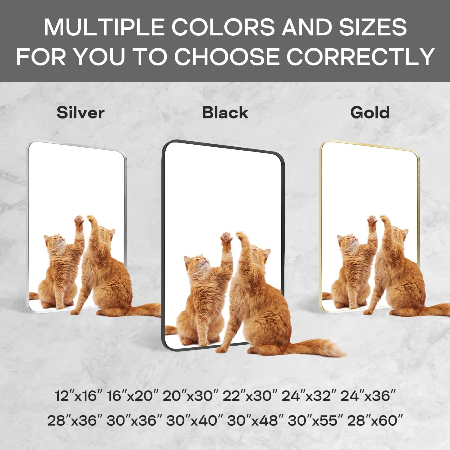 Wall Mount Mirror for Bathroom, Brushed Gold Metal Framed Rounded Corner Rectangular Vanity Mirror (24