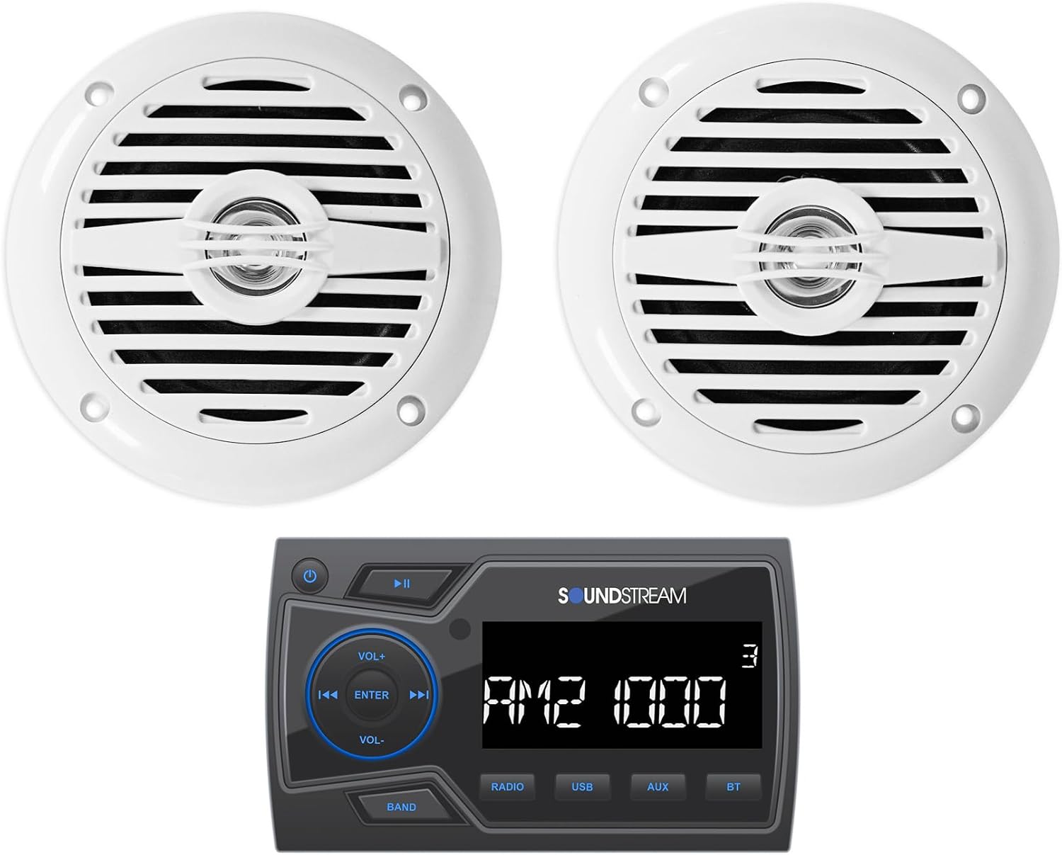 Audiosavings Bundle: Soundstream MHU-32 Marine ATV/UTV Digital Media Receiver Bluetooth/AUX/USB Bundle with Pair Rockville MS40W 4