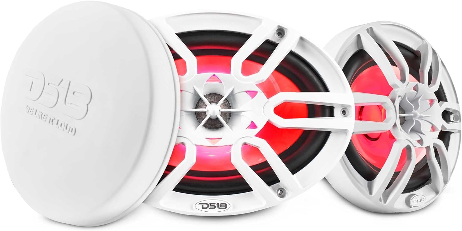 DS18 Hydro NXL-69 - High End Coaxial Speaker Pair - 2-Way Car Speaker with Integrated RGB Lights - 375 Watt Car Audio System - Water Resistant Speakers - 6 x 9 Inches, White