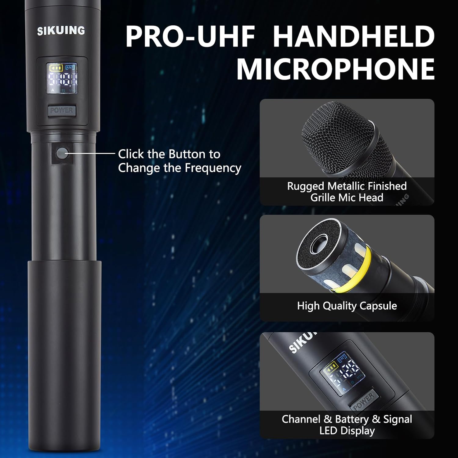 4 Channel UHF Wireless Microphone System with Cordless Handheld Mics, 4x50 Adjustable Frequencies, Ideal for Karaoke Meeting Church, 300ft Range (4 Handheld)