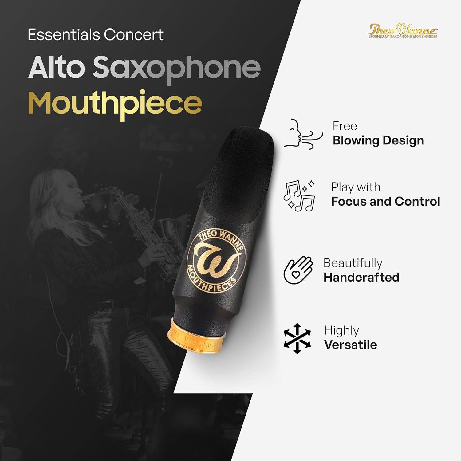 Theo Wanne Essentials CONCERT Alto Saxophone Mouthpiece for Classical & Wind Ensemble Players - Exceptional Clarity, Classic Sound Sax Mouthpiece for Professional Saxophonists - Size 3 (0.061