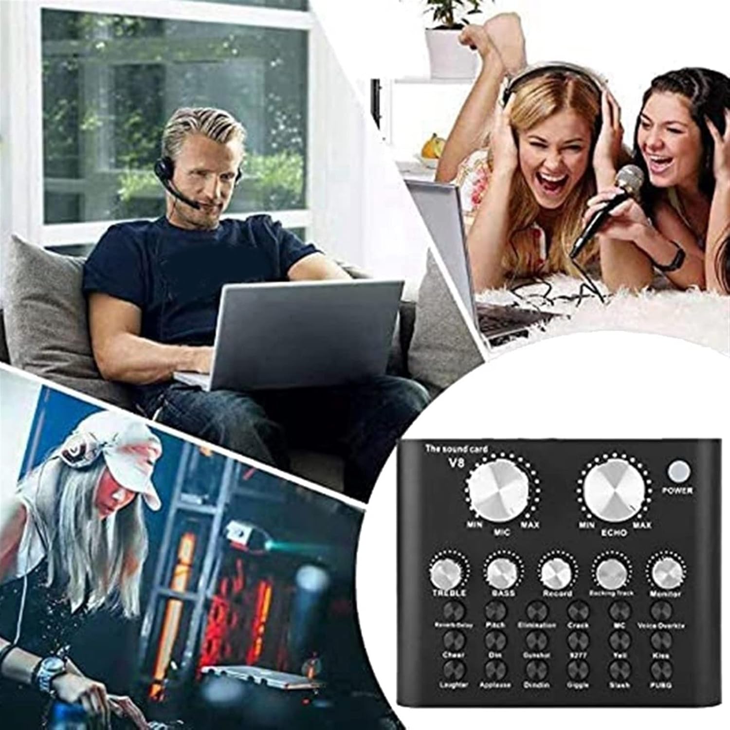 Professional Audio Mixer,V8 Live Sound Card With Effects And Voice Changer,Bluetooth Audio Mixer Device For Live Streaming,Music Recording
