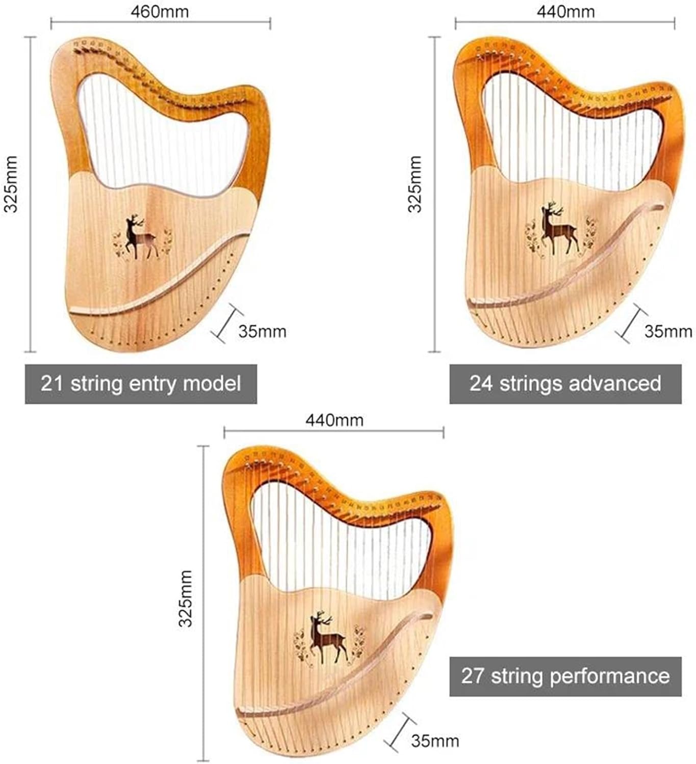 VBDEFRT Lyre Harp Set Lyre Set Music Harp Small 21/24 /27 Strings Solid Wood Mahogany Portable Musical Instrument Beginners(27)