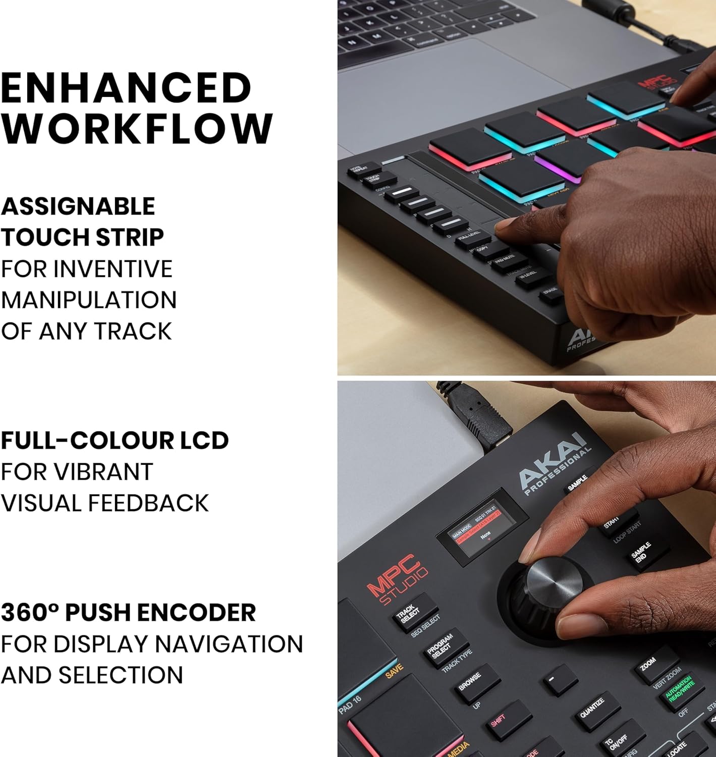 Akai Professional MPC Studio MIDI Controller Beat Maker with 16 Velocity Sensitive RGB Pads, MPC Software, Assignable Touch Strip and LCD Display