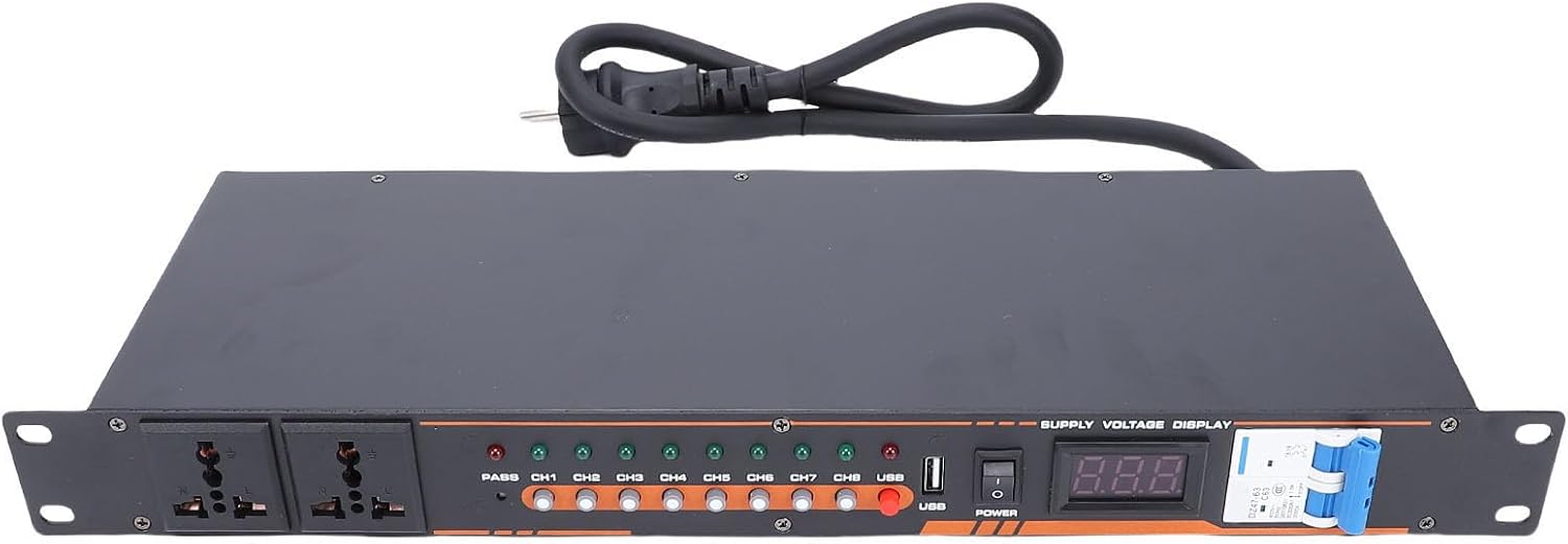 Tangxi 10 Outlet Power Sequencer, High Power Audio Equipment Controller with Digital Voltage Display, for Stage Amplifier Studio PA System (US Plug)