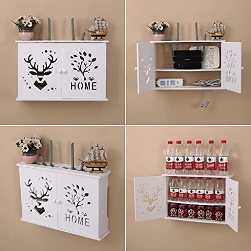 Router Storage Box,Wall Mount WiFi Router Stand Floating Wall Mounted Shelf 2 Tiers Set-top Box Supports Home and Office WiFi Router Adjustable Cable Box Stands (Color : White, Size : 48 * 1