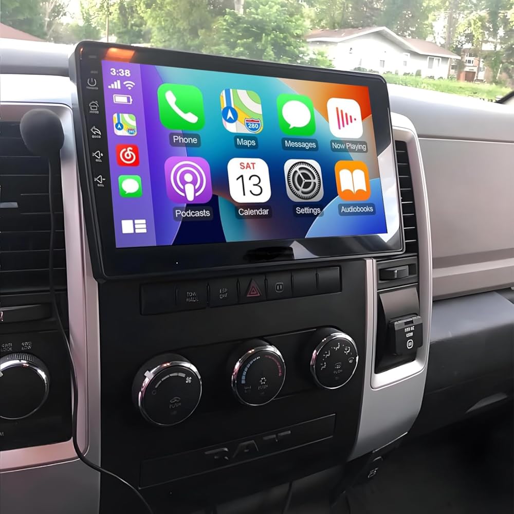 PHEZEN 10.1 inch Touchscreen Car Stereo Fit for Dodge Ram 1500 2500 3500 09-12, Android 15 Double Din Car Radio with Carplay & Android Auto in-Dash Navigation BT Mirror Link WiFi Backup Camera 2+64G