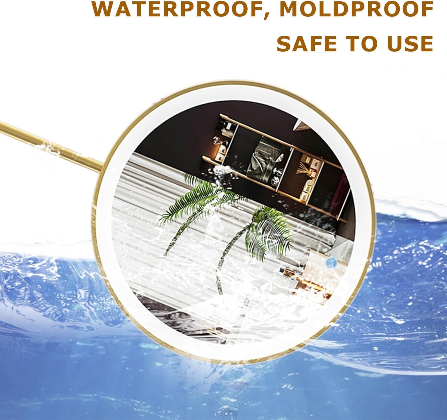 Ceiling Mounted Suspended Mirror For Ceiling Mount Mirrors For Bathrooms Hanging Bathroom Vanities Pivot Corner Mirror Wall Mount Vanity Make-up Decor Circle Metal Pole Gold Black LED Entryway(Gold,40