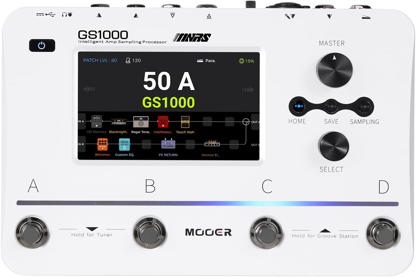 MOOER GS1000 Guitar Multi-Effect Processor Amp Sampling Dual Effects Chains with XLR Mic Input, Touch Screen, and 350+ Effects, Electric Guitar Pedal with 120 Sampling Slots, MIDI Port
