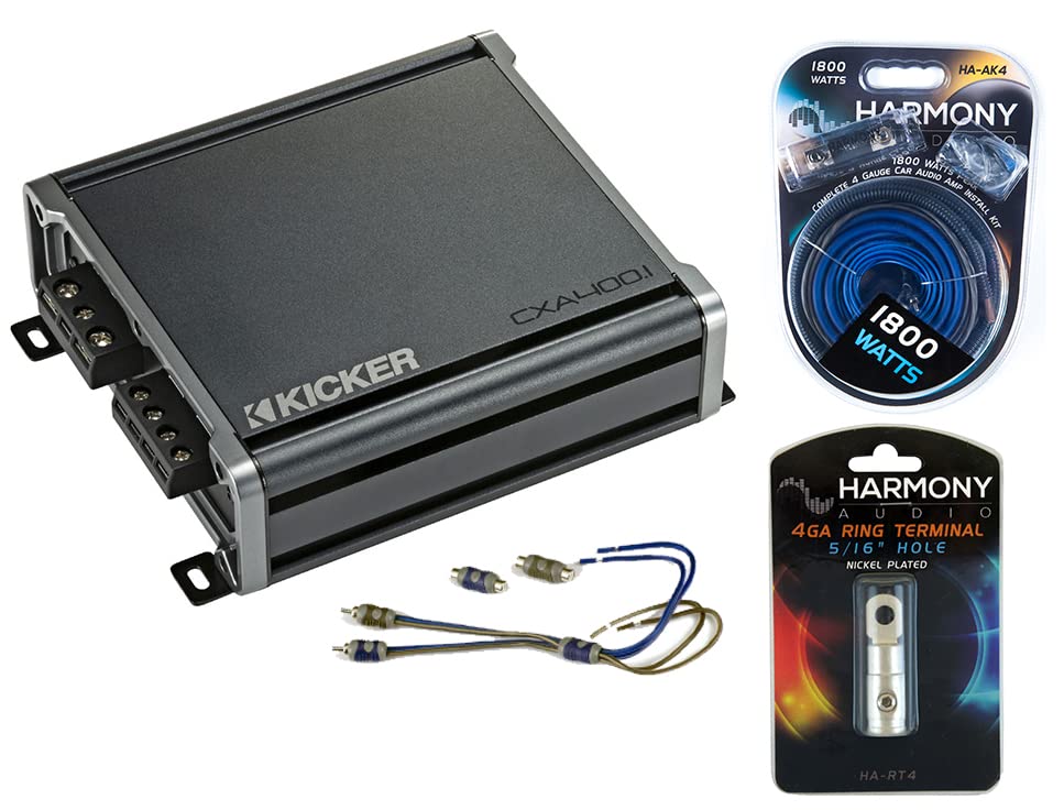 46CXA4001 Class D Amp Mono 800W Peak Sub Amplifier, 46KISL Car Audio Amp Speaker Wire to 2-Channel RCA Adapter and HA-AK4 Gauge 600W Amp Install Kit