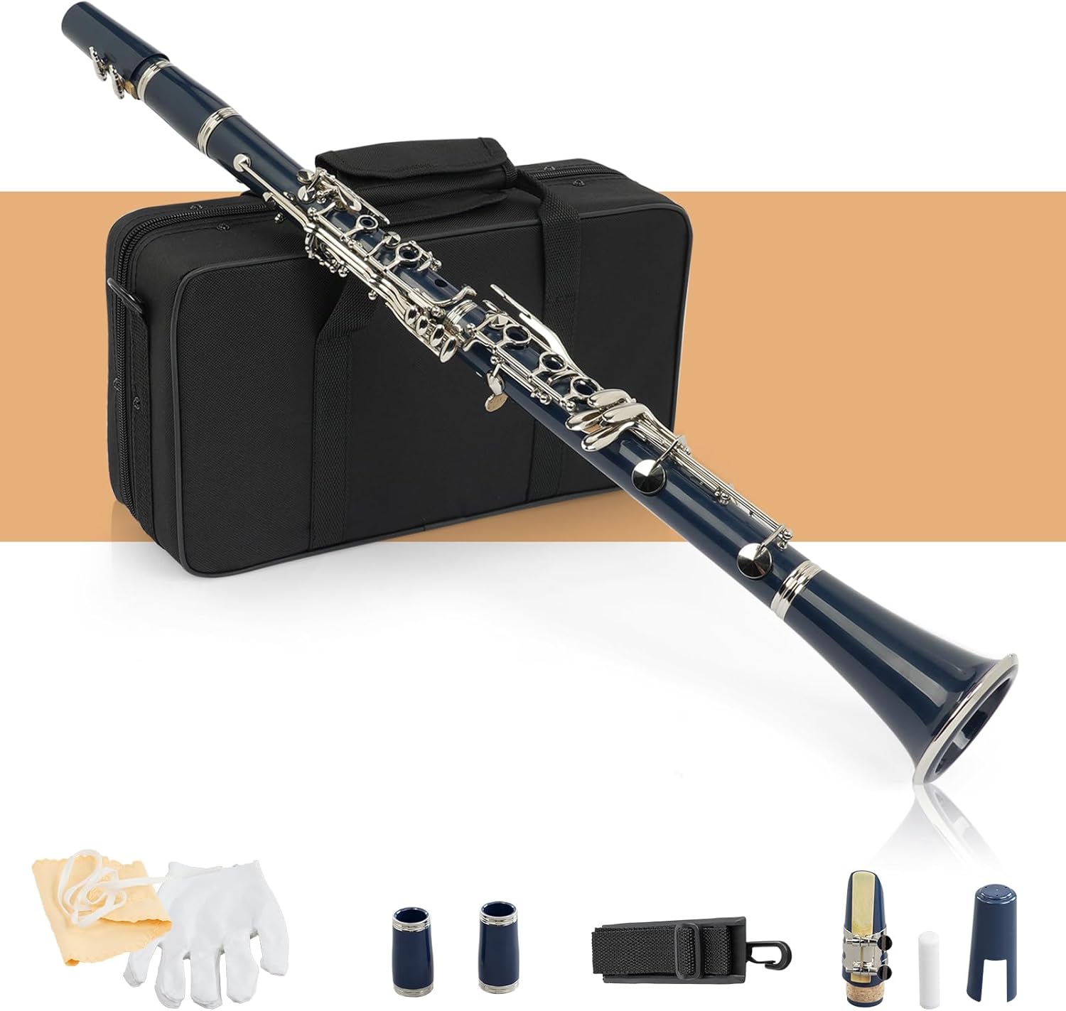 Ktaxon Bb Clarinet for Beginners, Band & Orchestra Musical Instruments 17 Keys B Flat Student Clarinets Set with Cleaning Kit, Case, Mouthpiece, Accessories, Blue