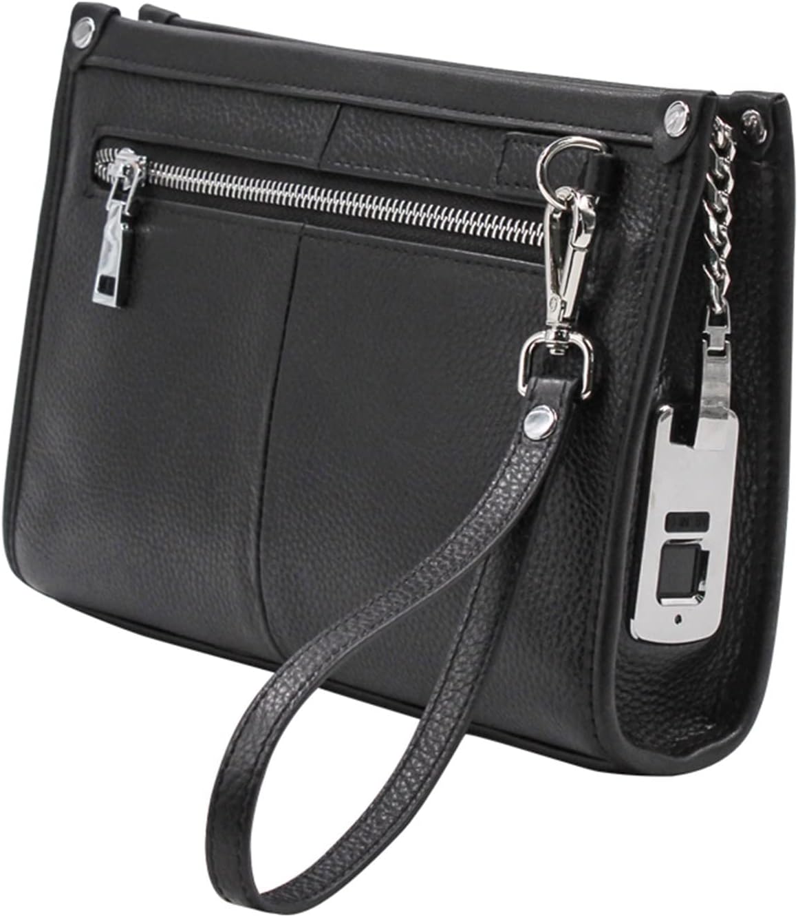 Men's Leather Fingerprint Bags for Men Hand Bag Male Long Money Wallets Mobile Phone Pouch Men Anti-Theft Purses，A-One Size