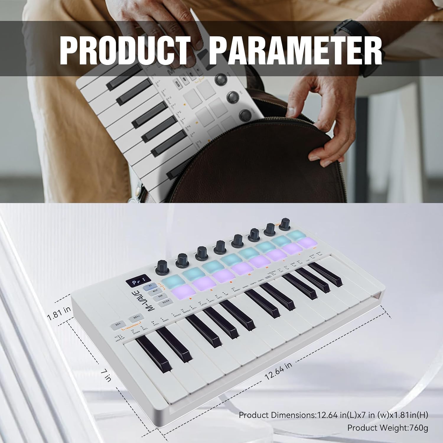 M-VAVE 25 Key USB MIDI Keyboard Controller Wireless Bluetooth 16 Backlit Drum Pads, 8 Knobs, Dynamic Keybed, Professional Beat Maker Sequencer Music Production