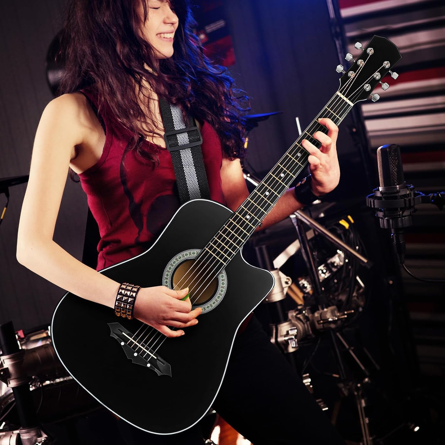 Beginner Acoustic Guitar: 38 Inch Basswood Guitar Basic Starter Kit with Gig Bag, Picks, and Protective Plate - Musical Instrument Present