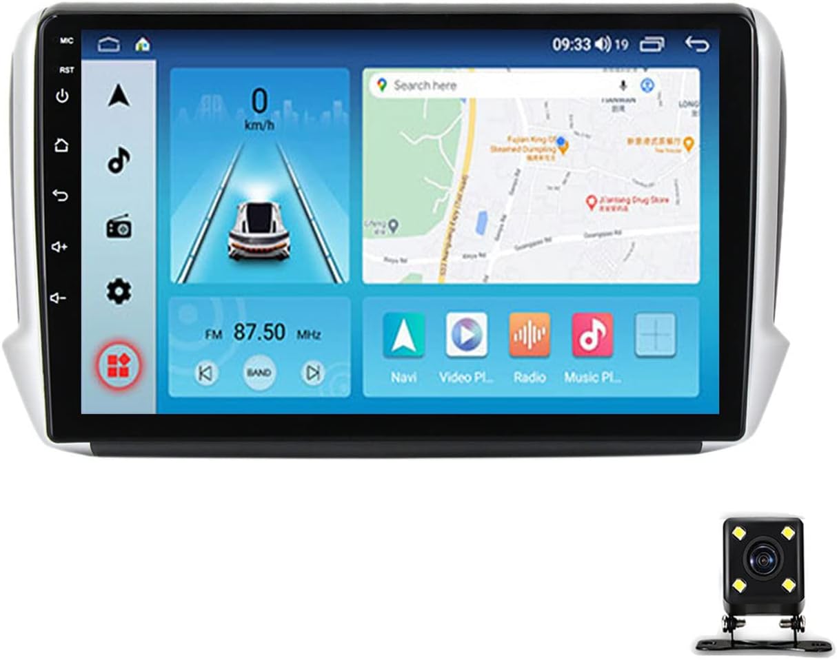 Double DIN Car Stereo 9 Inch Touch Screen Car Audio Receiver for Peugeot 2008 2013-2020 Support Bluetooth Hands Free Calling & Music Streaming, Carplay/Android Auto/Mirror Link