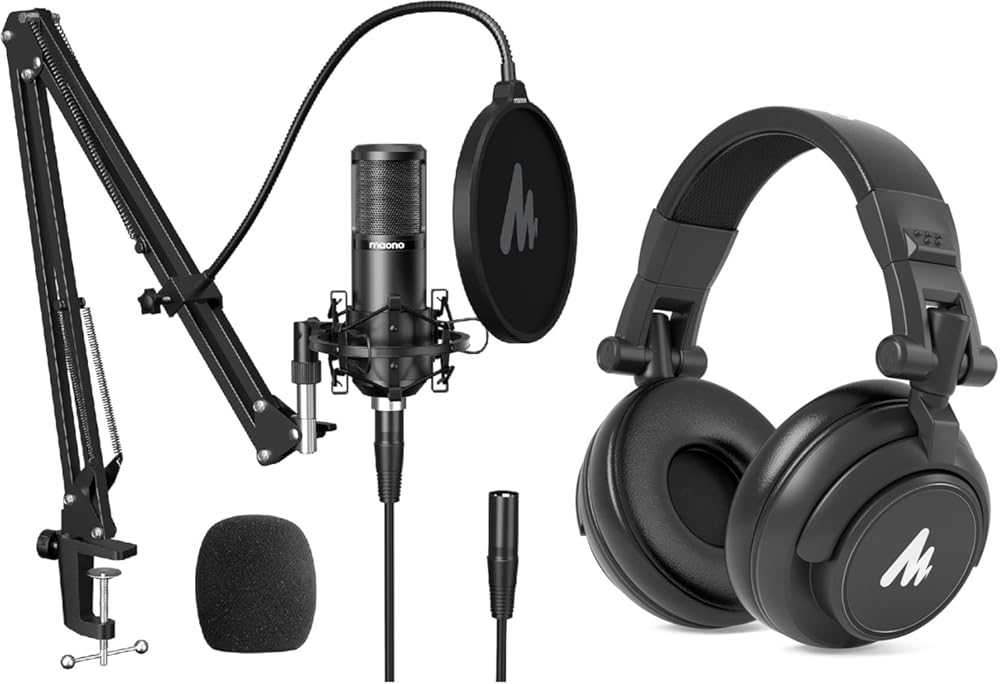 MAONO XLR Condenser Microphone, Professional Cardioid Studio Recording Mic with 50MM Drivers Studio Headphones AU-MH601for Streaming, Podcasting, Singing, Voice-Over, Vocal, Home-Studio, YouTube, Skyp
