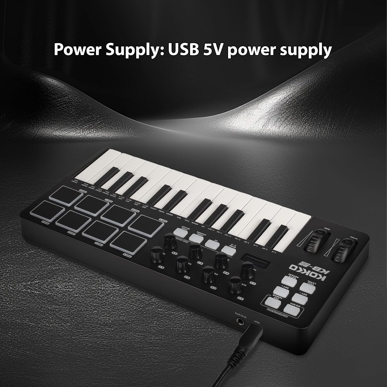MIDI Keyboard Controller Beat Maker Machine 25 Keys MIDI Keyboard Portable Arranging Pad MIDI Assignable Knobs Buttons Faders USB 5V Power Supply for Music Production