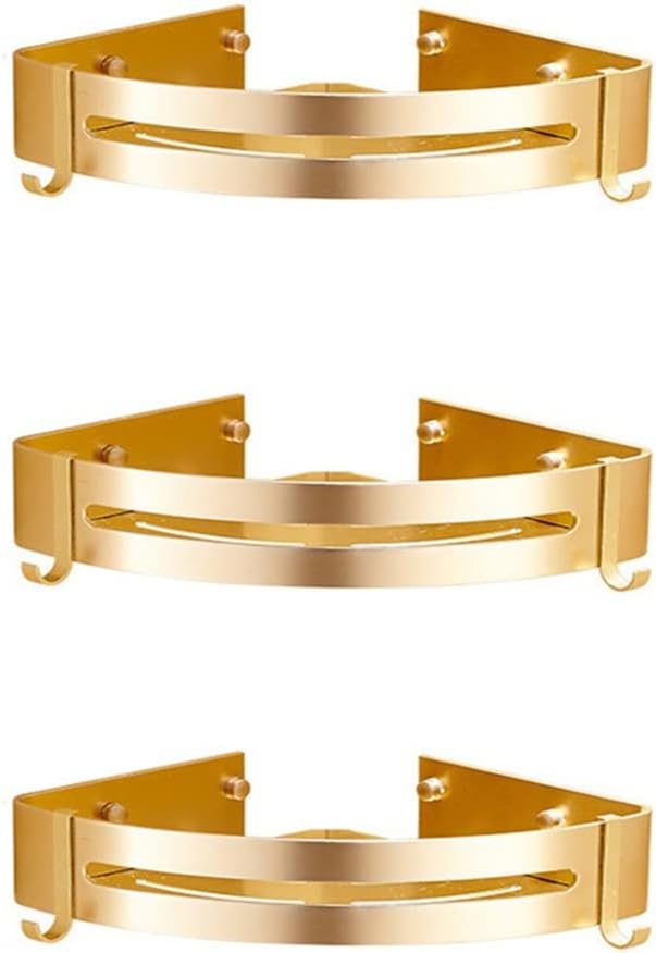 Corner Shower Caddy Bathroom Corner Gold Shelf, Shower Caddy with Two Hooks, Self Adhesive Wall Mount with Screws Storage Shelves Triangle Baskets Shower Organizer (Color : 3 Tier)