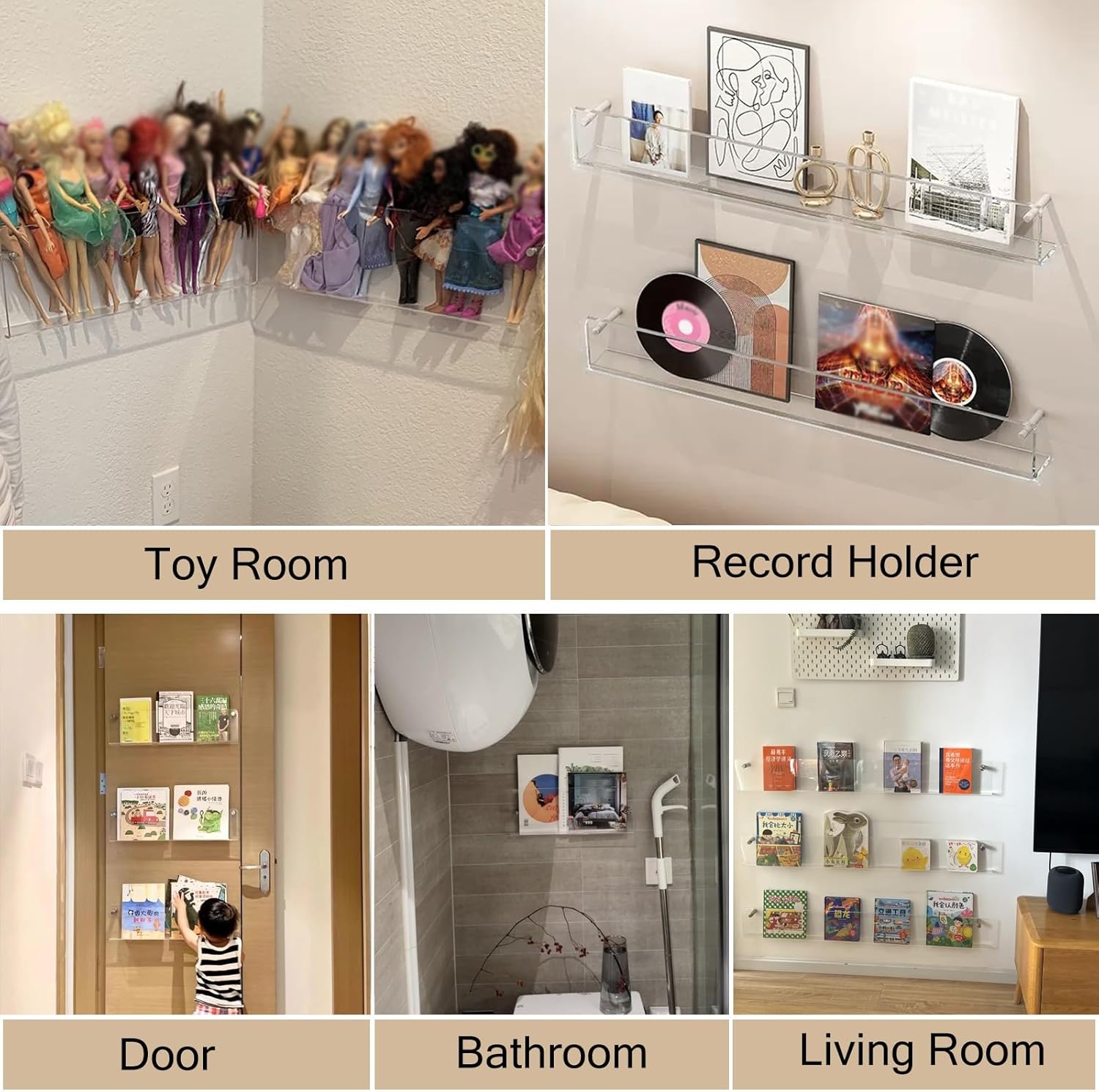 Acrylic Brochure Holder Wall Mount Children Bookcase Rack Wall for Bedroom/ Nursery/ Playroom, Blue Clear Acrylic Magazine Holder for Living Room, Bathroom and Corner, 8.5 X 11 Large Brochure Holder(C