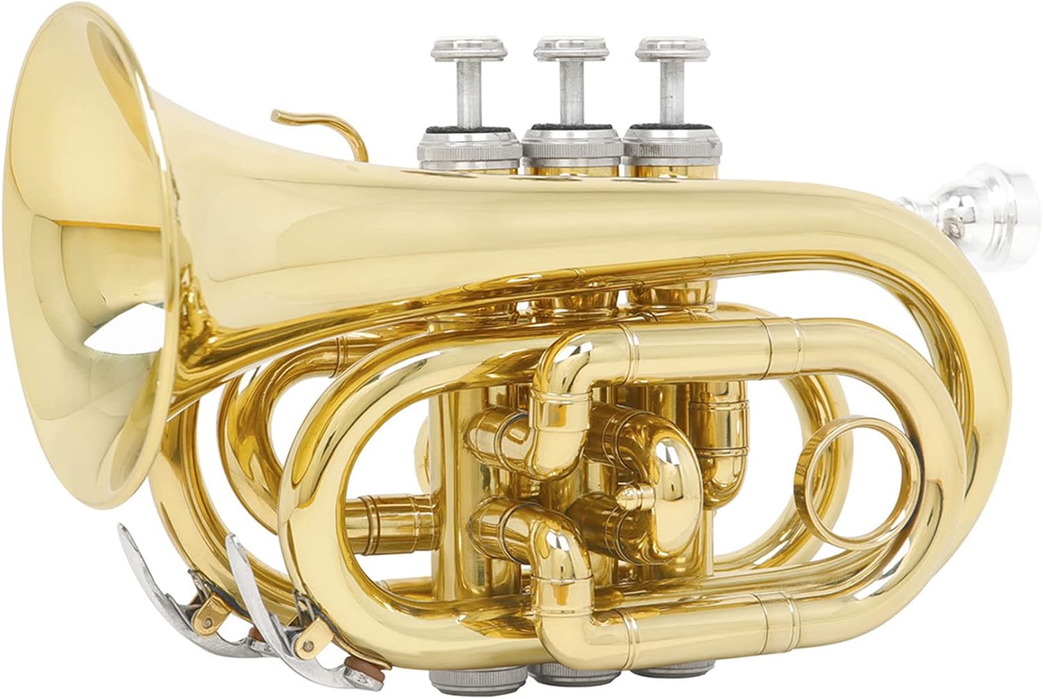 Professional Pocket Trumpet EB Pocket Trumpet Full Kit, Woodwind Instrument, Gold Lacquer Mini Trumpet Musical Instrument in E Flat for Beginner/Students/Performance, Gorgeous Sound
