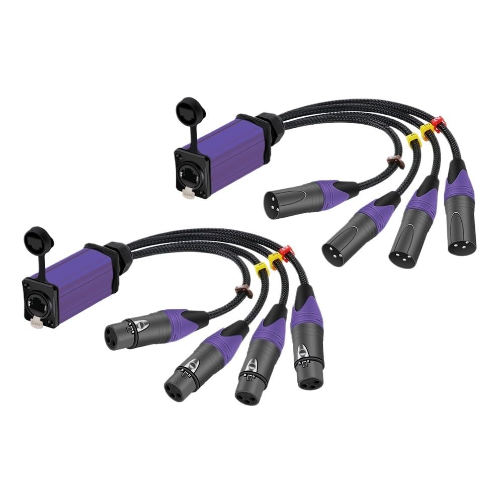 1Pair RJ45 Cat5/6 to 4 Channel XLR 3Pin Multi Network Extender for ​Live Stage Audio,Sound,Lighting,Audio Recording Studio(D1001-Black-Purple,300CM)