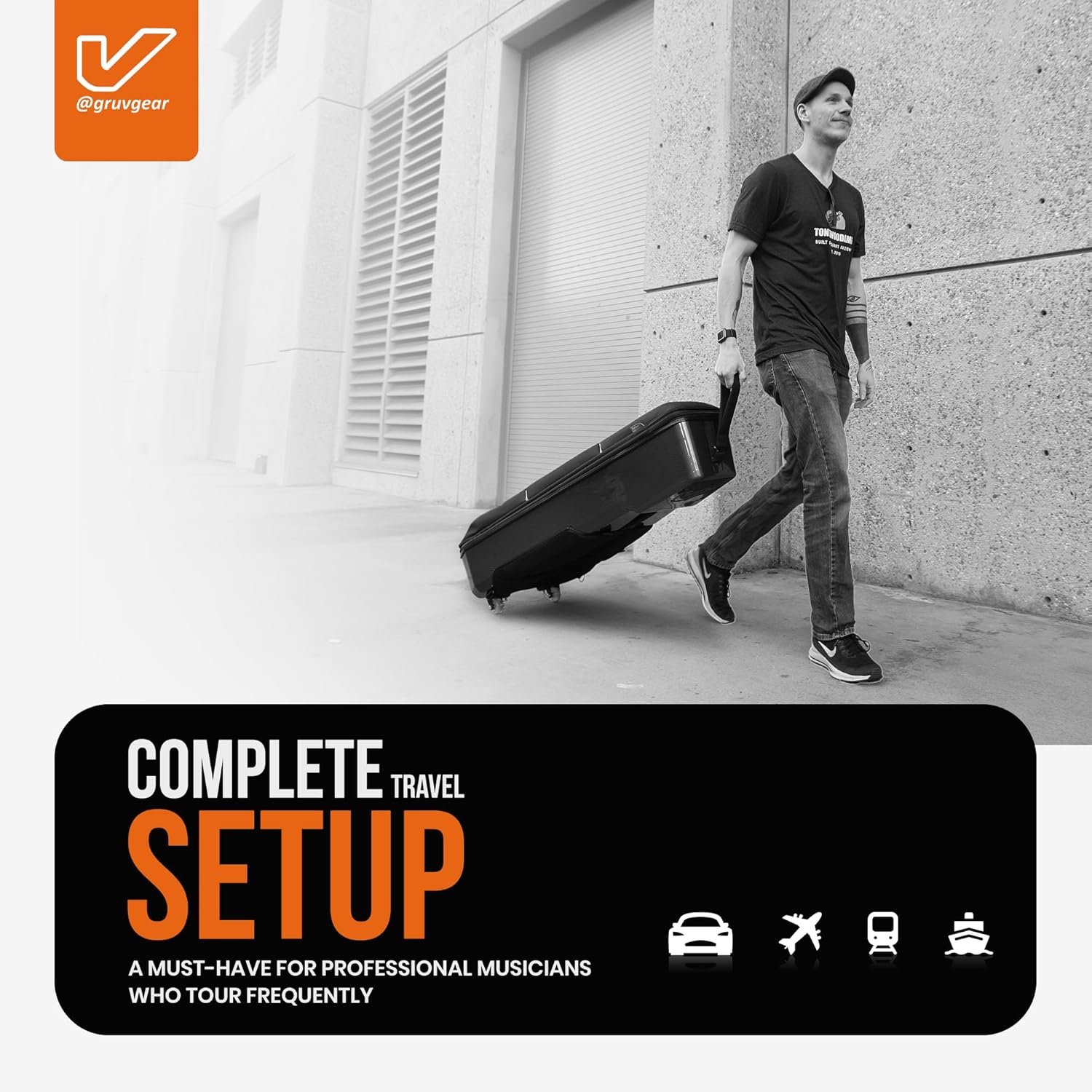 Gruv Gear Kapsule Duo Travel Case for 2 Electric Bass – Removable Wheels, Rugged ABS/PC Shell, Large Gear Pocket & Padded Shoulder Straps – Gig Bag with Global Recovery Tag – Black