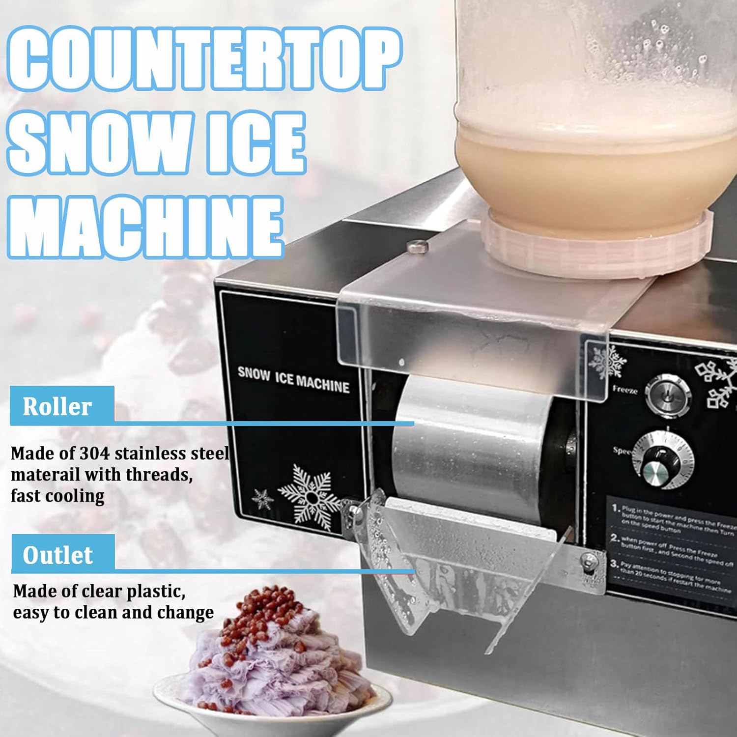 Commercial Ice Maker, Electric Flake Ice Shaving Machine, Stainless Steel Ice Crusher for Ice Cream Shop, 1200W