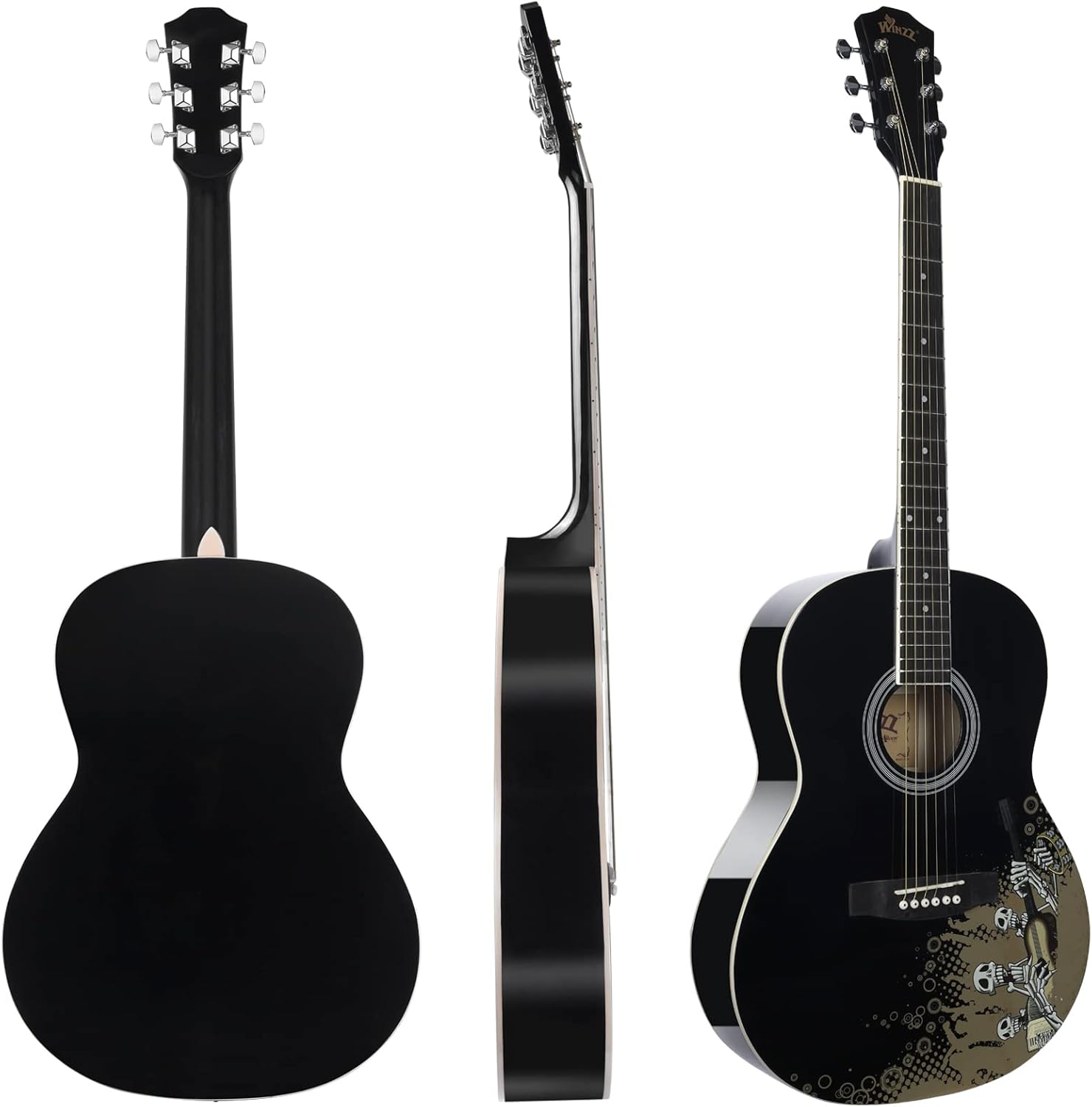 WINZZ AF227A 39 Inches Concert Acoustic Acustica Guitar with Full Kit, Rock Skull