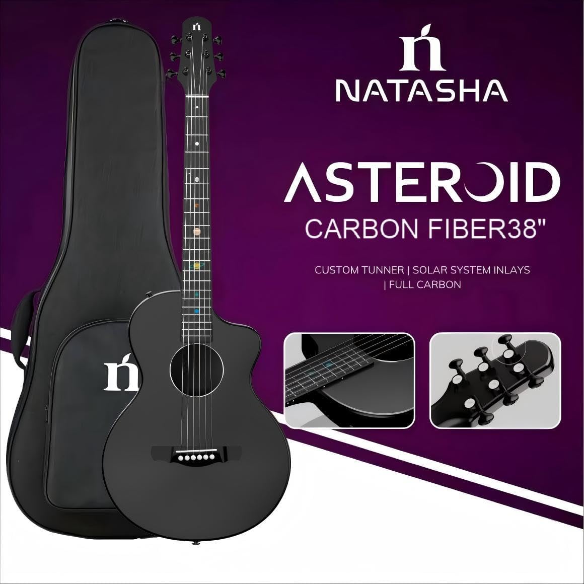 Natasha Asteroid Carbon Fiber 38-inch Folk Guitar,Acoustic Guitars/Travel Guitars,Integrated Casting With Carbon Fiber Composite Material, light and portable.
