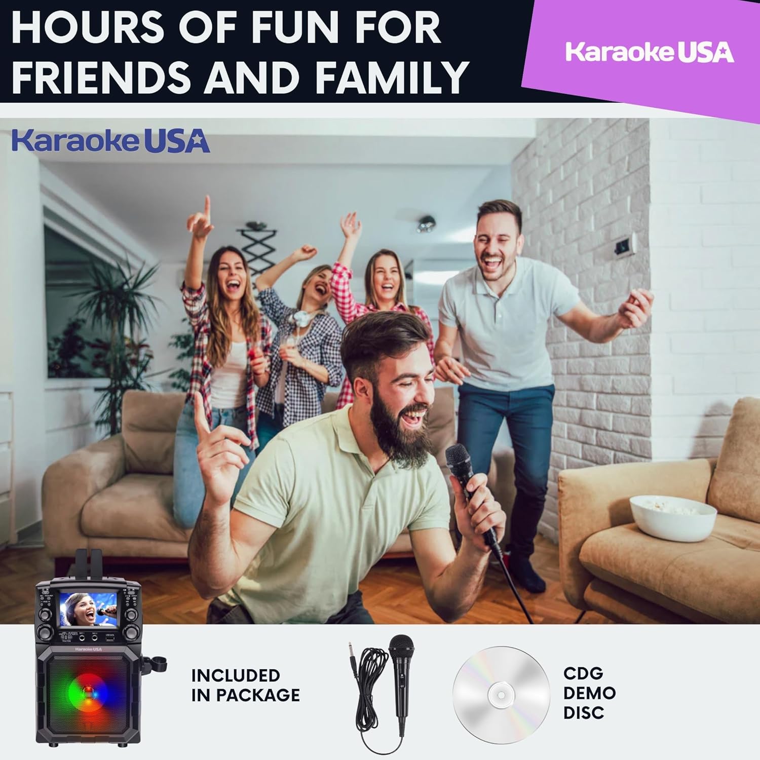 Karaoke USA Portable Karaoke Machine with 4.3” Color TFT Screen, Bluetooth, Recording Function, PA and Built-in Battery (GQ450)