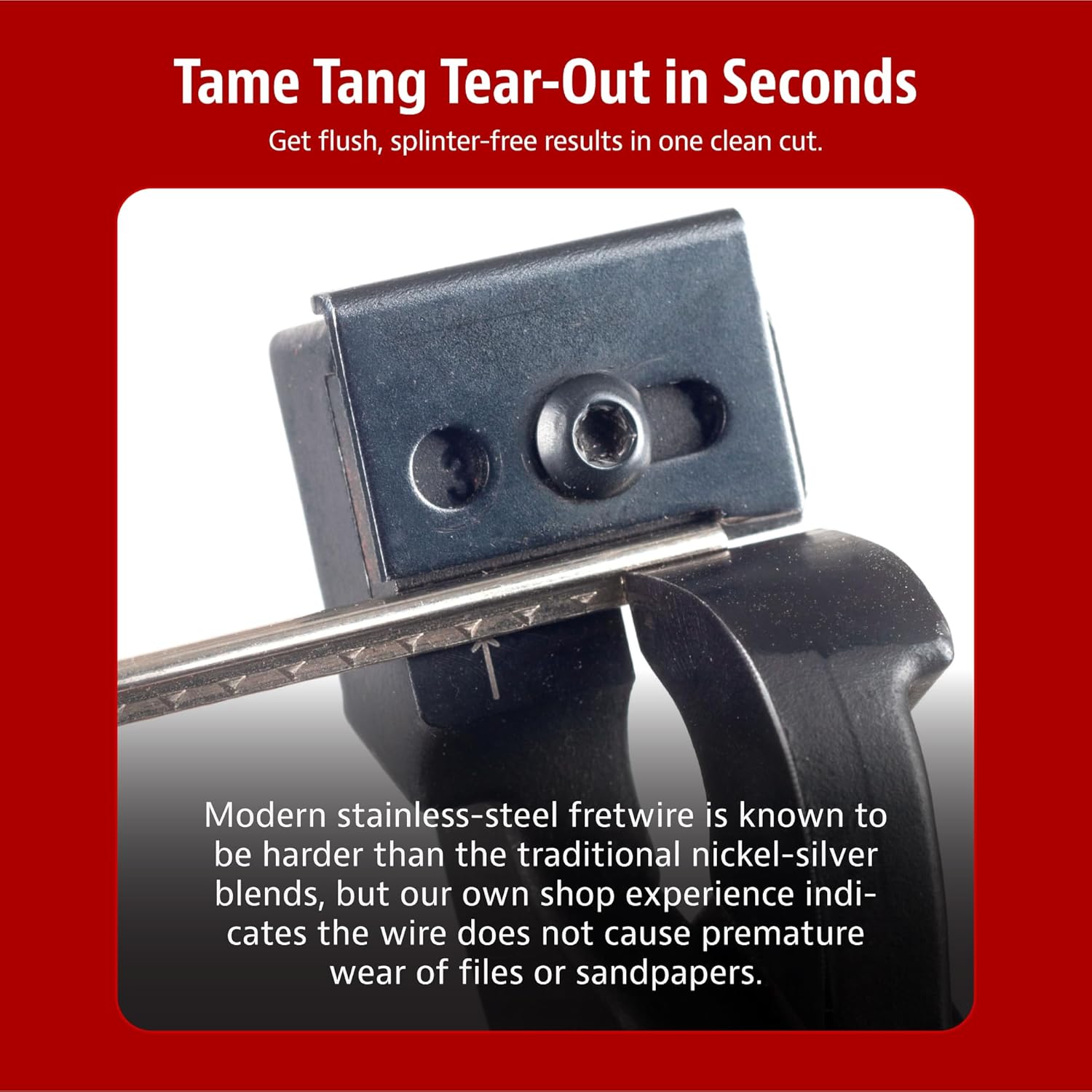 StewMac Deluxe Fret Tang Nipper 2257 for Guitar and Bass – For Bound and Unbound Fingerboards – Adjustable Depth Stop and Interchangeable Inserts